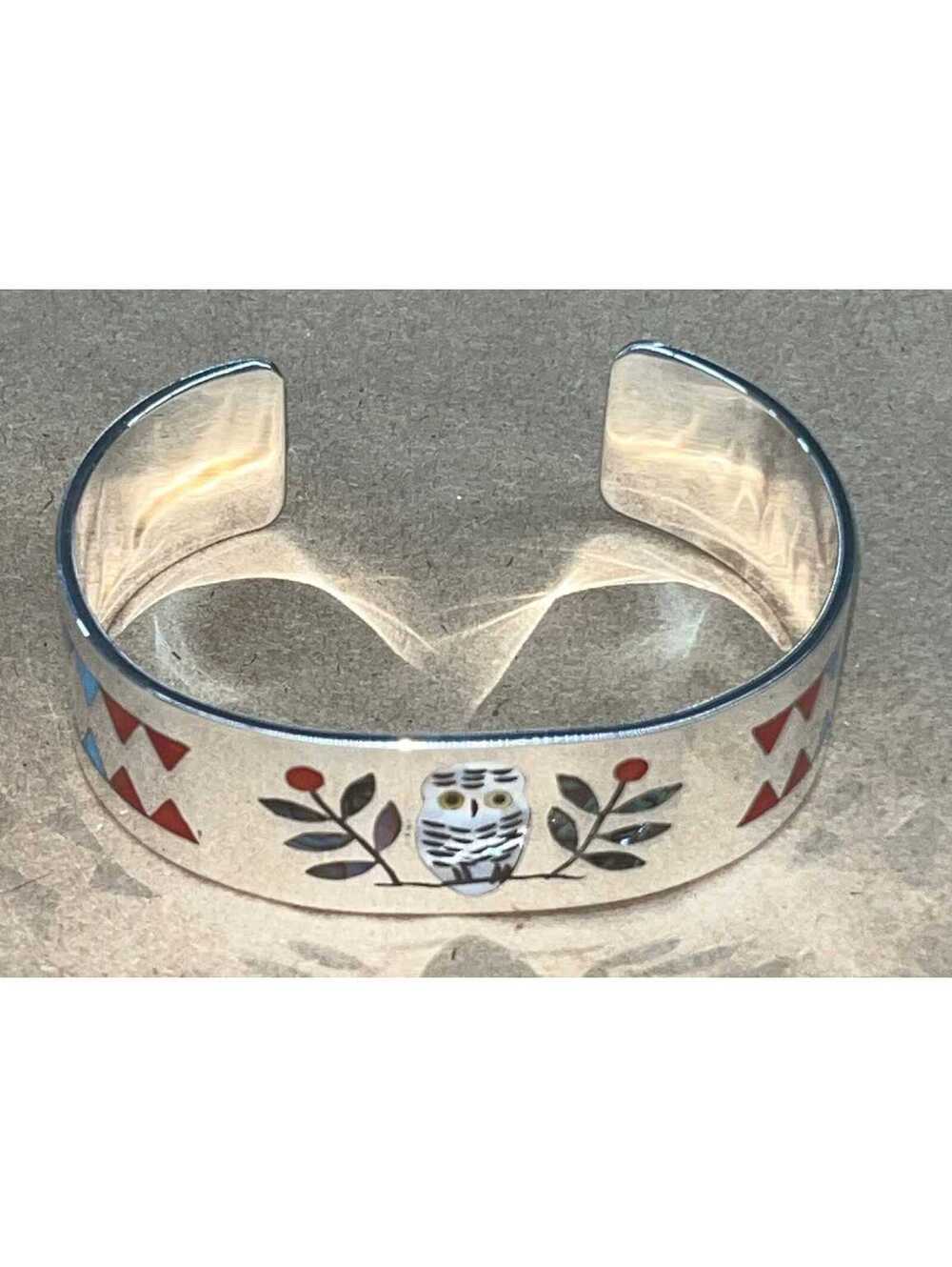 Zuni bracelet sterling silver inlay turquoise mother of pearl coral multi stone